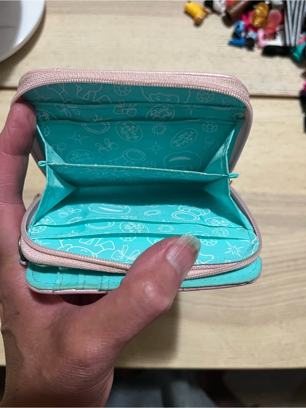 POLLY POCKET Pink Aqua BI-FOLD ZIPPERED WALLET Card Case Coin Purse Charm - Picture 8 of 9